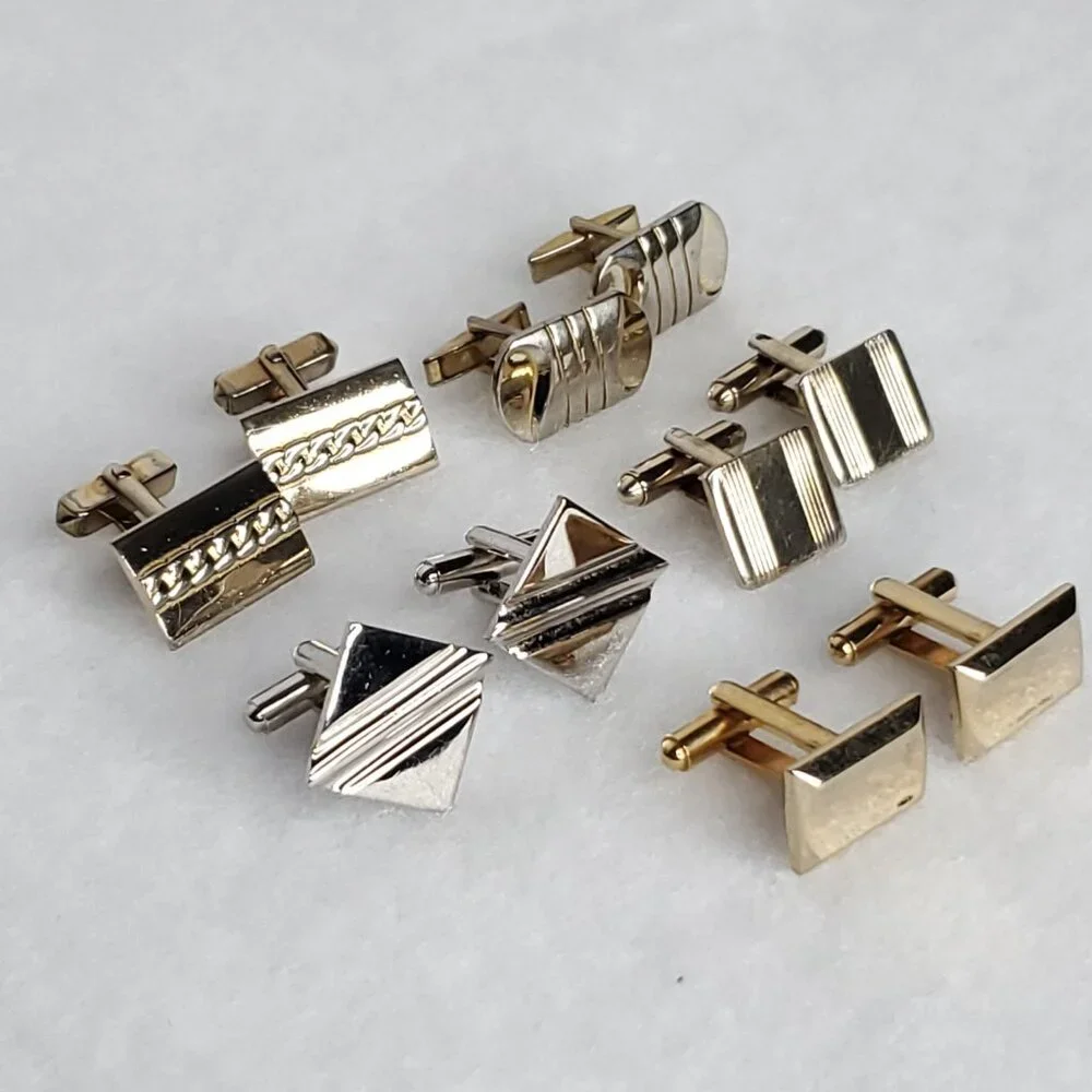 Vintage Cufflinks Gold Silver Tone Basic Simple Swank Unbranded Lot Of 5 Pair